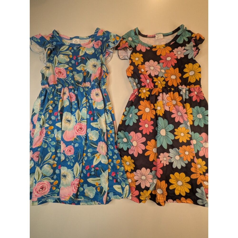 Girls size 5 floral dress bundle 2 pack flutter sleeve dresses